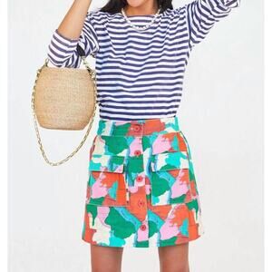 Clare V Colorblock Patch Pocket Mini Skirt in Green, Pink, Orange, White